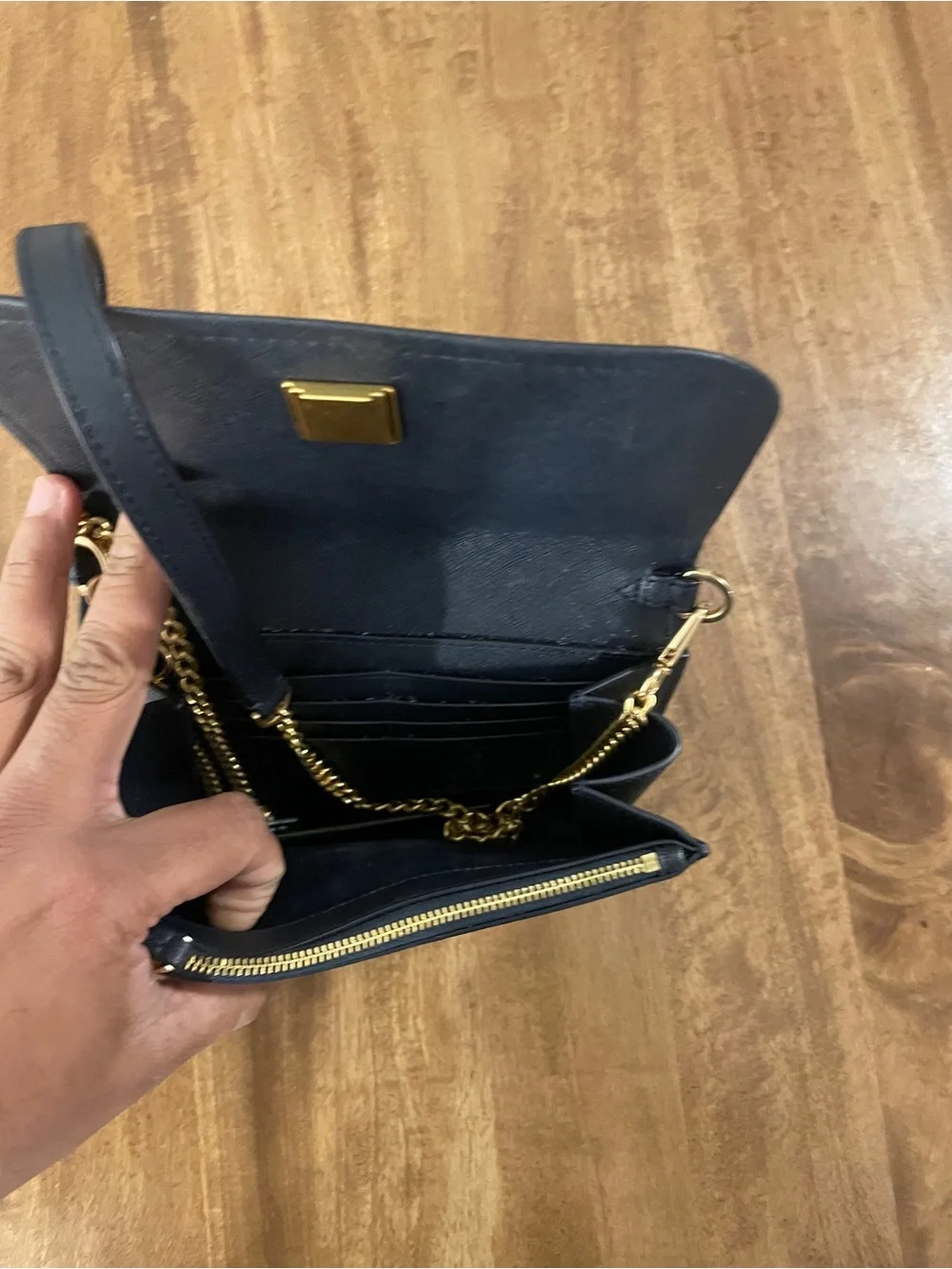 Tory Burch Navy Saffiano Leather Wallet with Gold Logo